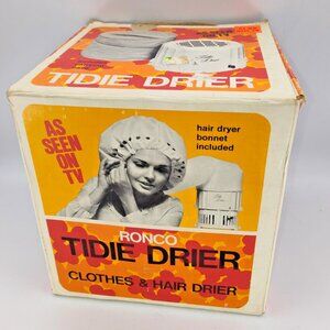Vintage 1970s Ronco Tidie Drier Clothes & Hair Dryer w/ Bonnet & Box - READ